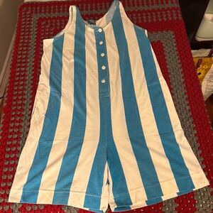 Vintage Active Energy Blue and White Striped Romper Size Medium Retro 90s Summer